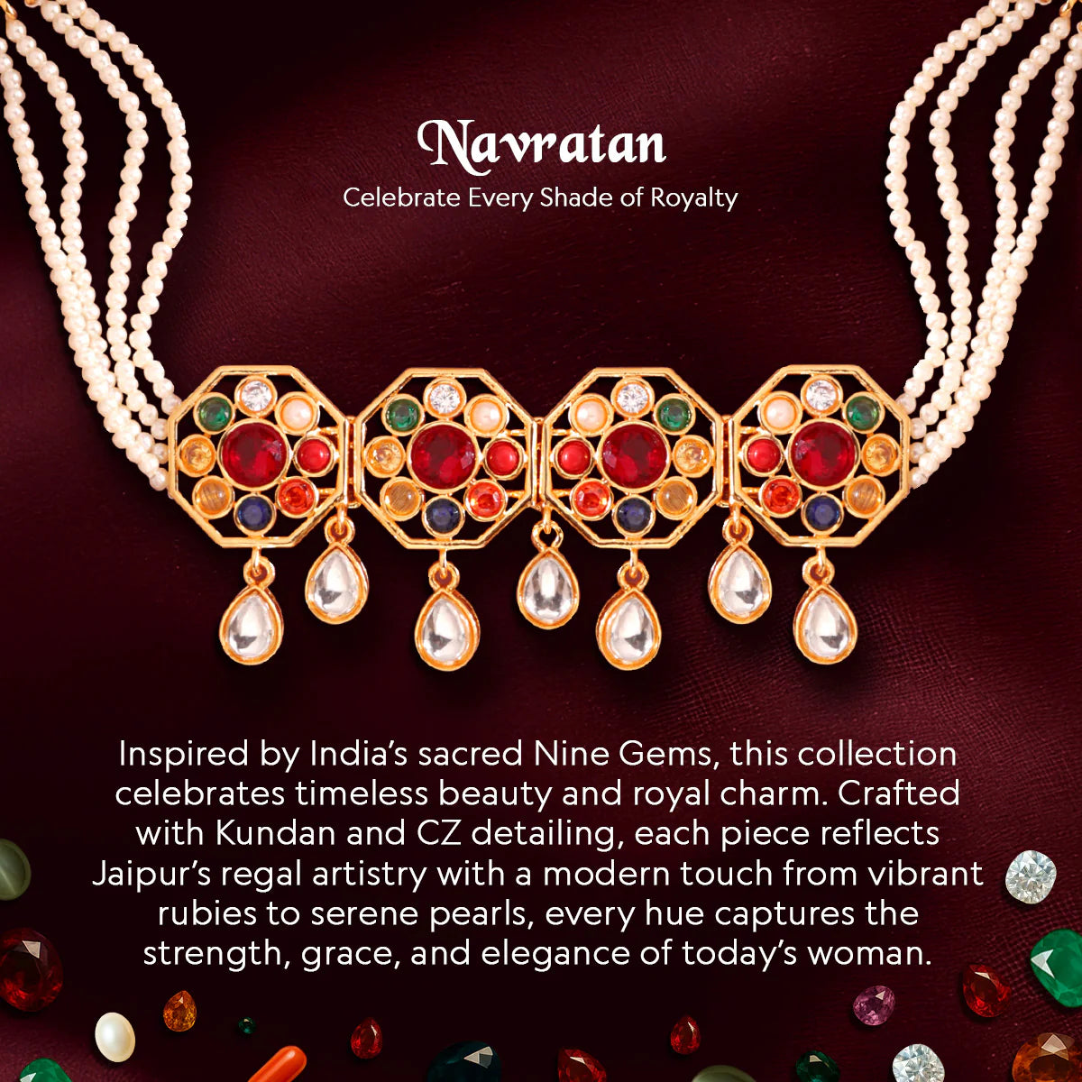 Navratan Moonlight Dangle Earrings