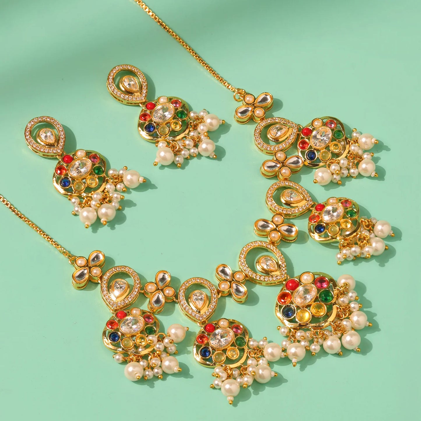 Navratan Fluid Elegance Short Necklace Set